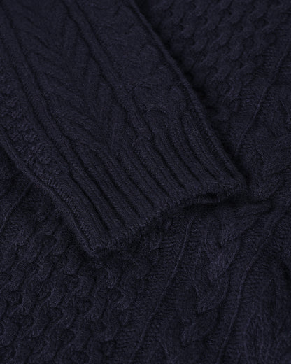Johnstons of Elgin AW25 Men's Knitwear Dark Navy Aran Cable Cashmere Jumper KAI05336SD7286