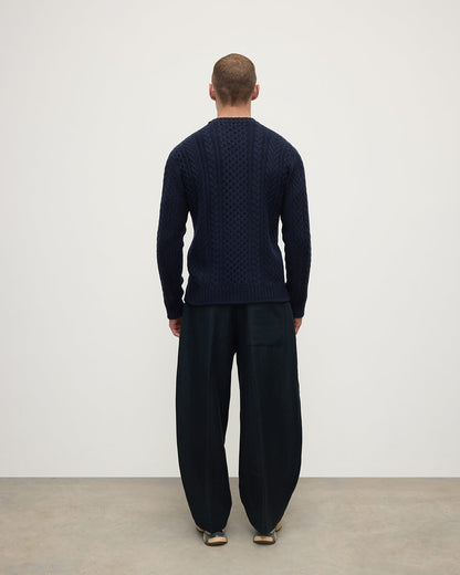 Johnstons of Elgin AW25 Men's Knitwear Dark Navy Aran Cable Cashmere Jumper KAI05336SD7286