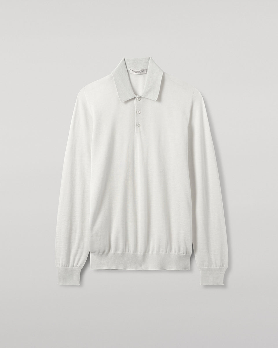 Johnstons of Elgin AW25 Men's Knitwear Zinc White White Cashmere Polo Shirt KAI05481HA0327