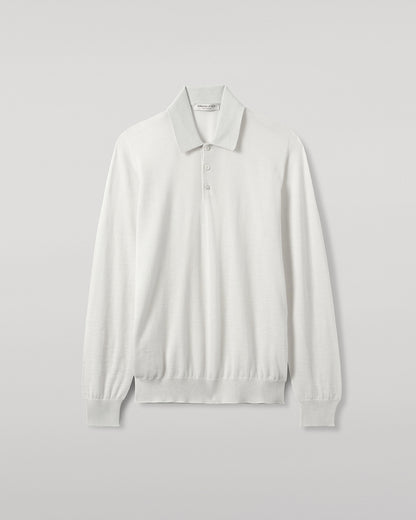 Johnstons of Elgin AW25 Men's Knitwear Zinc White White Cashmere Polo Shirt KAI05481HA0327