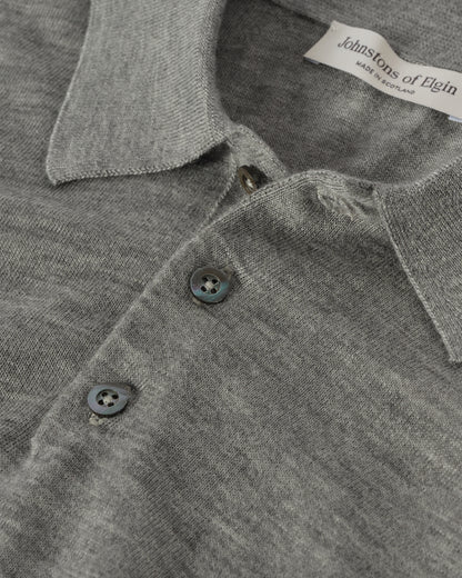 JOHNSTONS OF ELGIN MENS FIN SUPERFINE LONG SLEEVE POLOSHIRT GREY 100% SUPERFINE CASHMERE  KAI05481HA4253