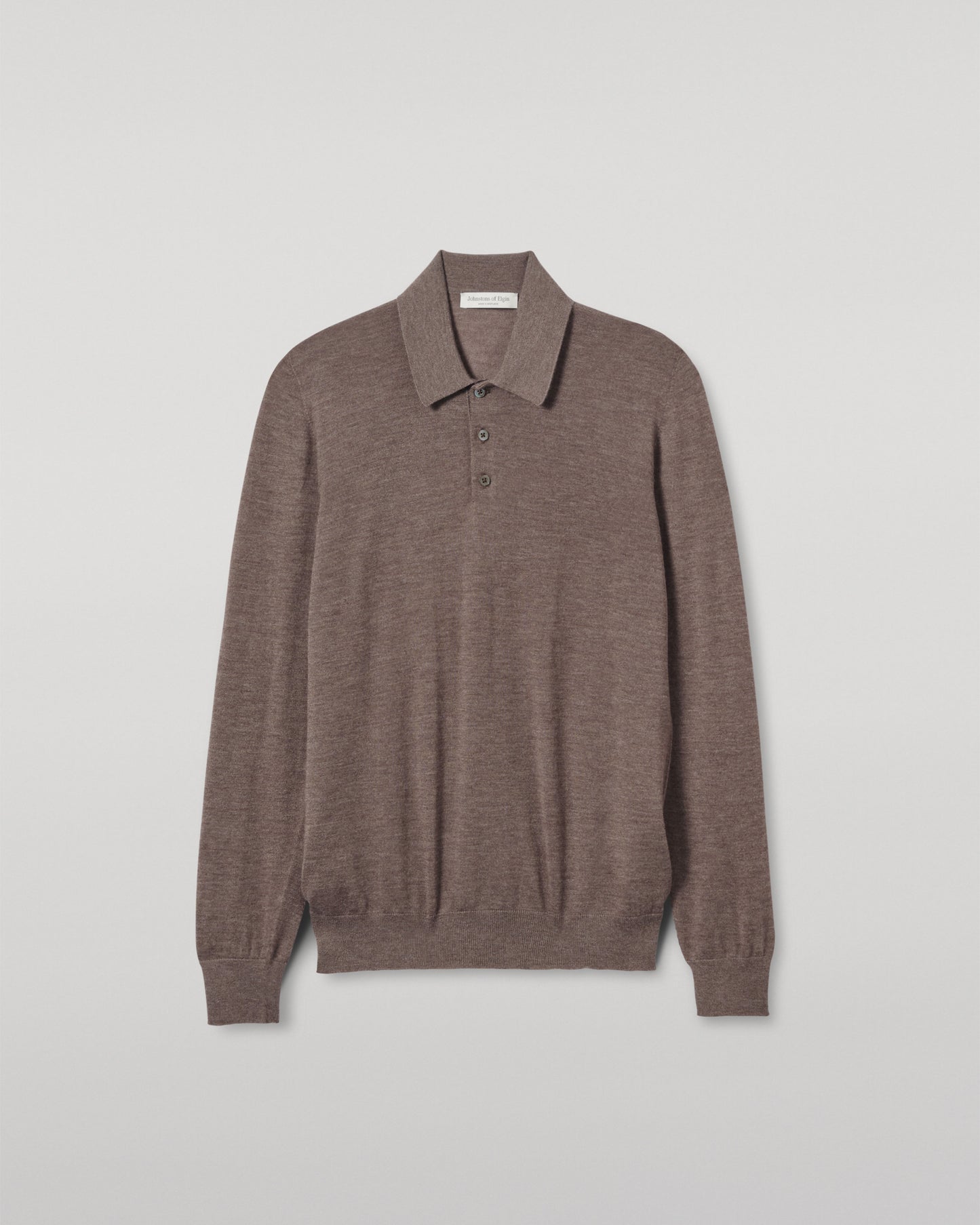 JOHNSTONS OF ELGIN MENS FIN SUPERFINE LONG SLEEVE POLOSHIRT LIGHT BROWN  KAI05481HB7092