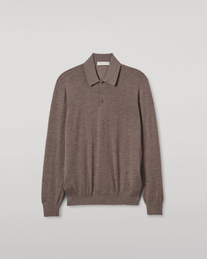 JOHNSTONS OF ELGIN MENS FIN SUPERFINE LONG SLEEVE POLOSHIRT LIGHT BROWN  KAI05481HB7092