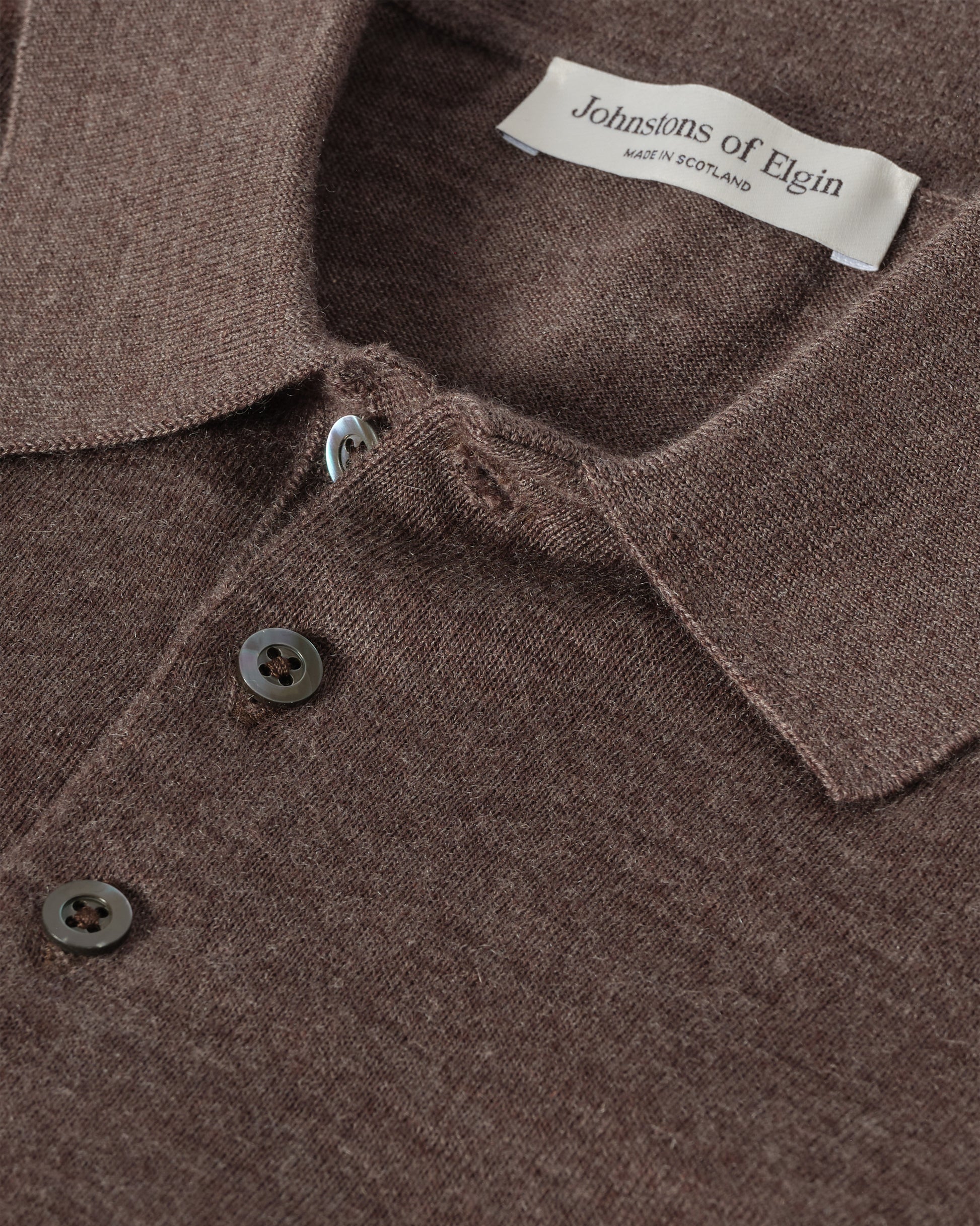 JOHNSTONS OF ELGIN MENS FIN SUPERFINE LONG SLEEVE POLOSHIRT LIGHT BROWN  KAI05481HB7092