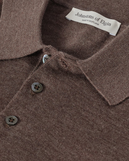 JOHNSTONS OF ELGIN MENS FIN SUPERFINE LONG SLEEVE POLOSHIRT LIGHT BROWN  KAI05481HB7092