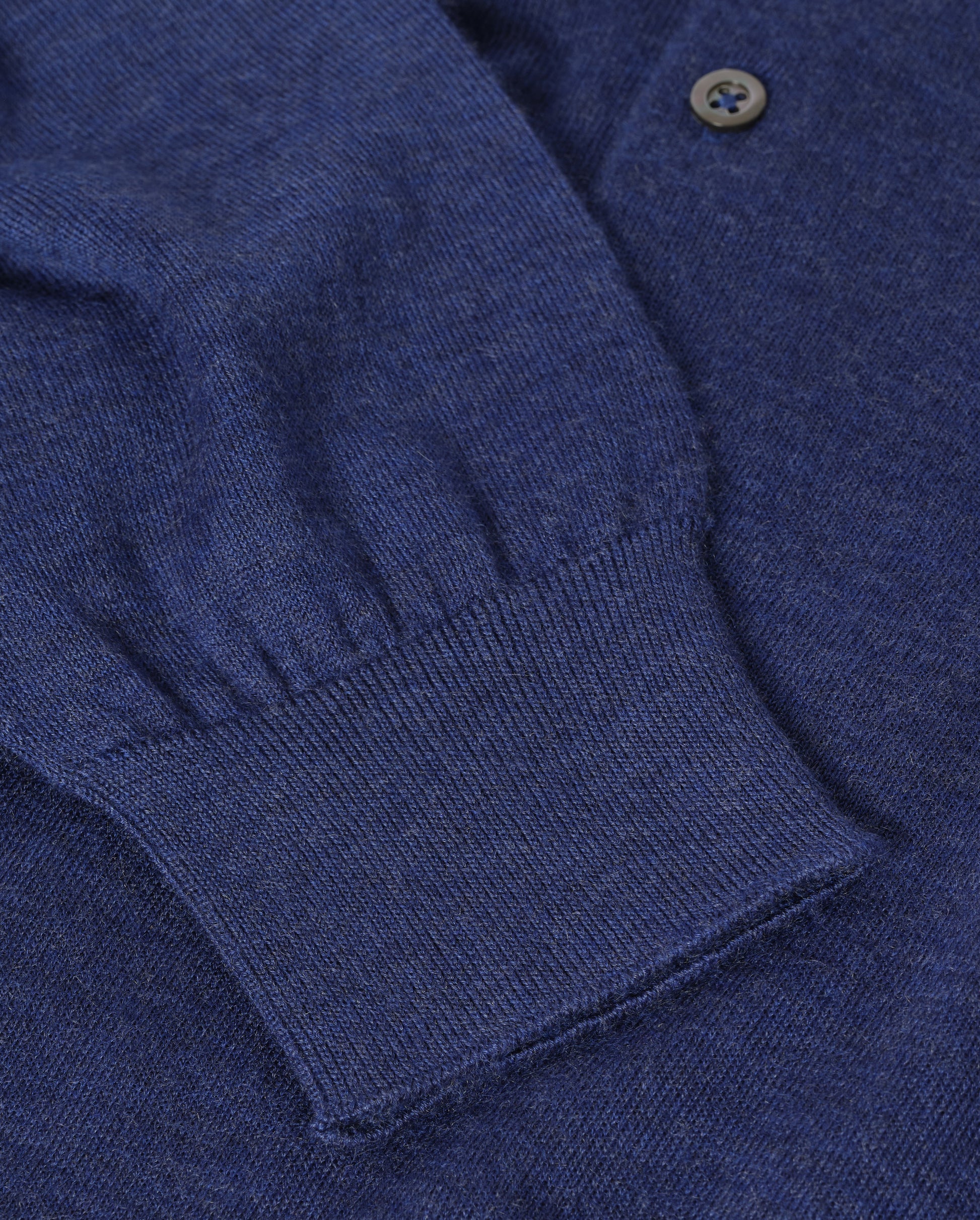 JOHNSTONS OF ELGIN FIN LONG SLEEVE POLO SHIRT SUPERFINE CASHMERE LONG SLEEVE POLO SHIRT - 3 PLY BLUE 100% CASHMERE KAI05481HD4509