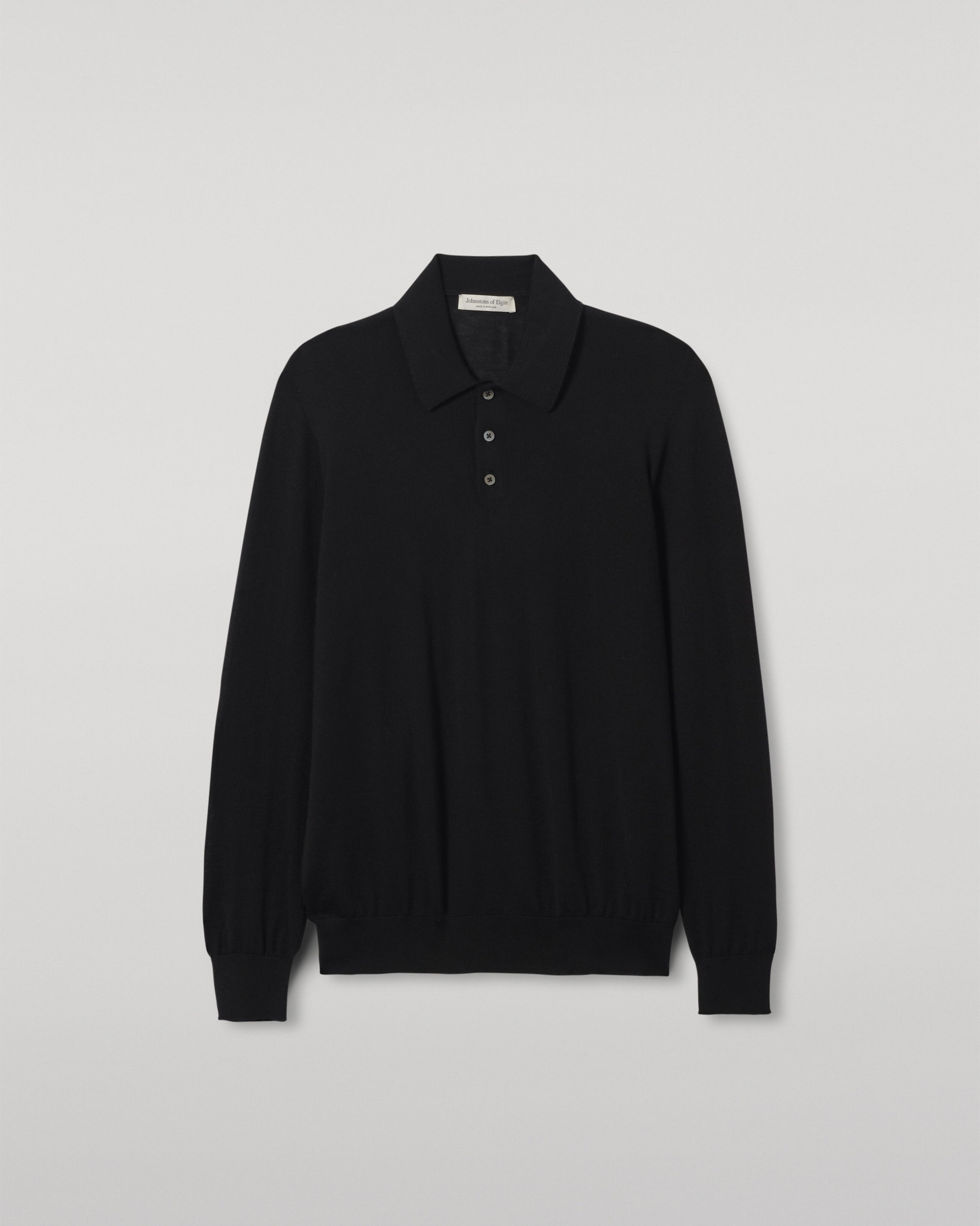 ブラック メンズ カシミヤ ポロシャツ｜カシミヤ ニット｜Johnstons of