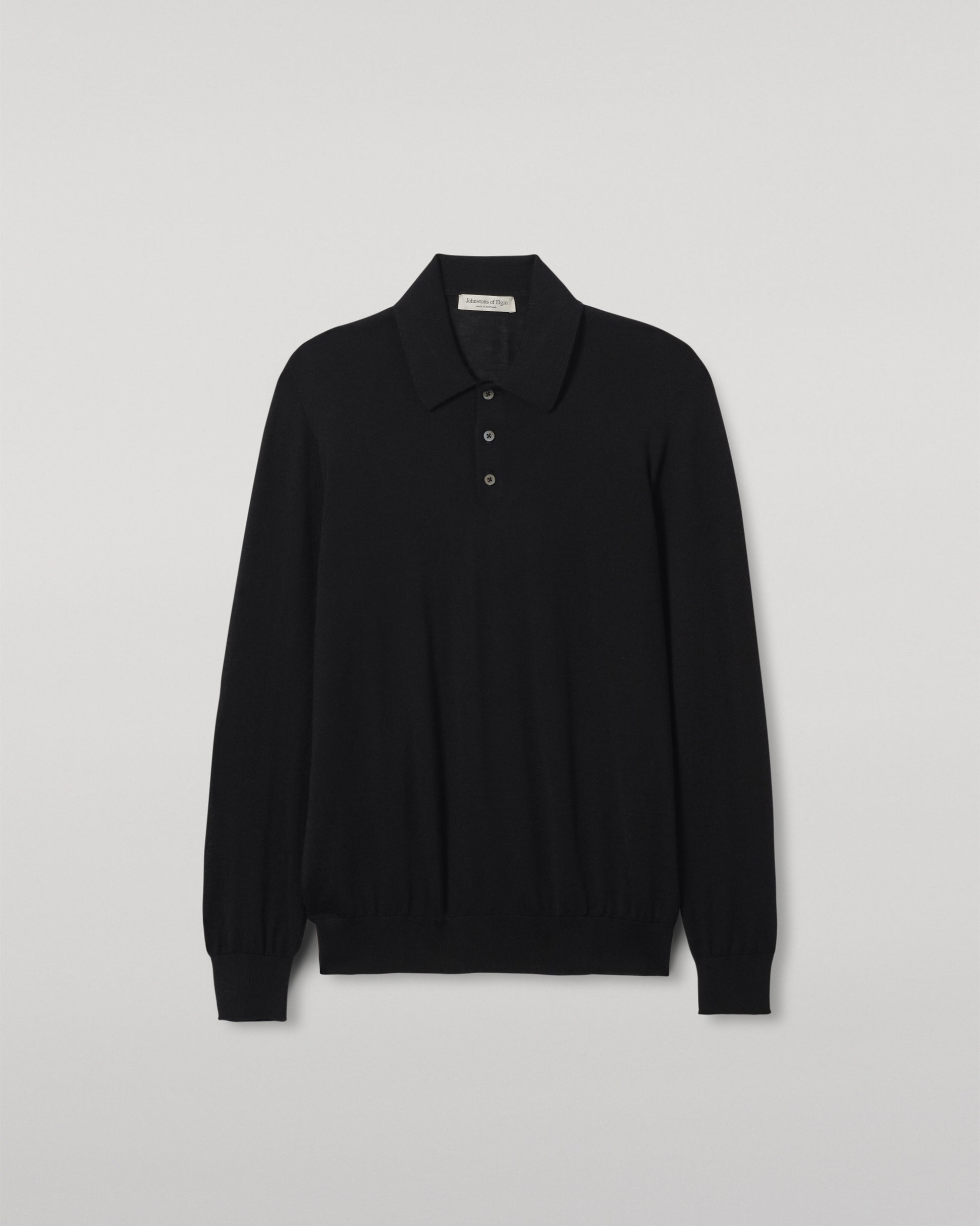 Johnstons of Elgin AW25 Men's Knitwear Black Black Cashmere Polo Shirt KAI05481SA7146