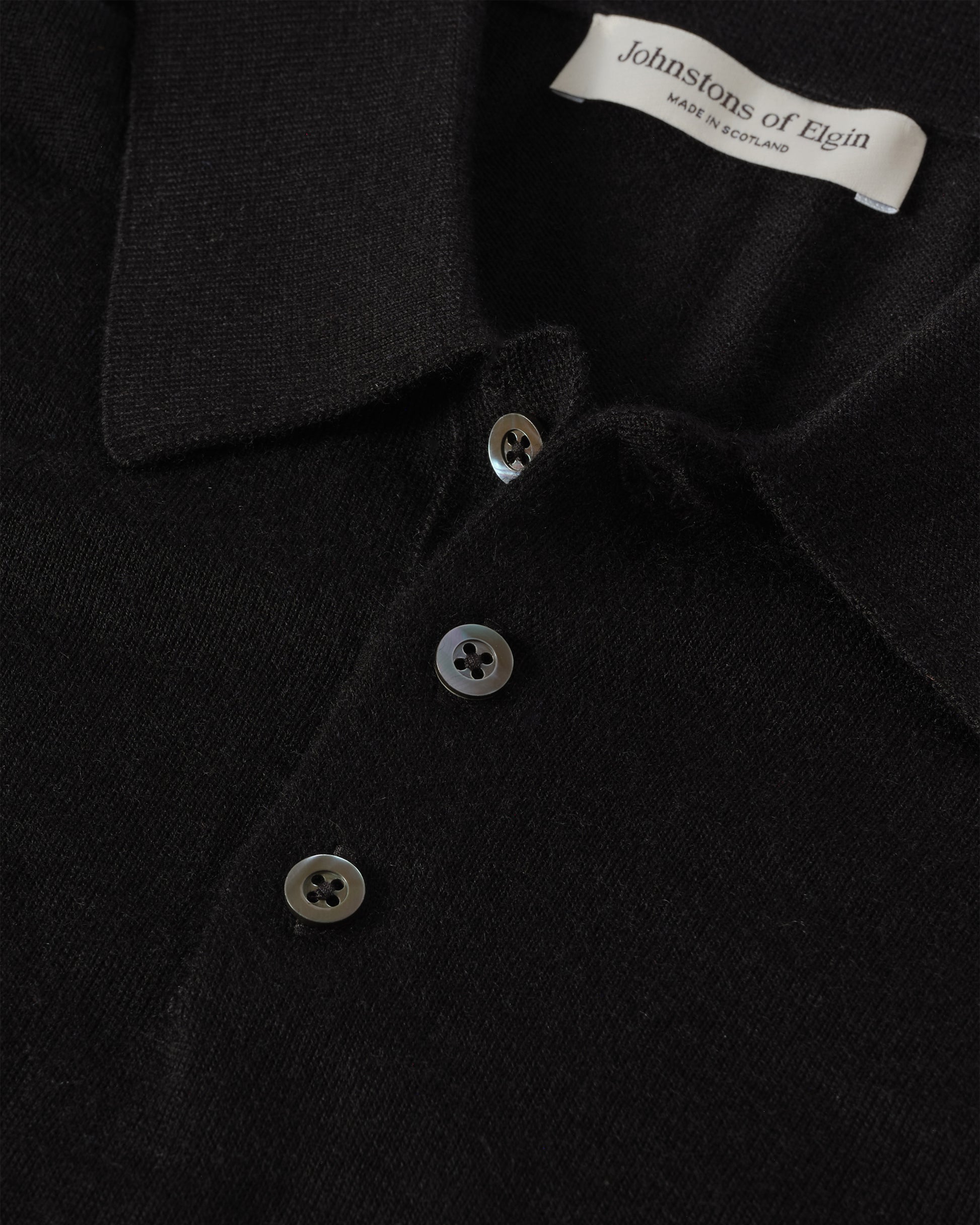 Johnstons of Elgin AW25 Men's Knitwear Black Black Cashmere Polo Shirt KAI05481SA7146