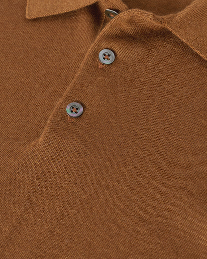 Johnstons of Elgin AW25 Men's Knitwear Dark Camel Camel Cashmere Polo Shirt KAI05481SB7300
