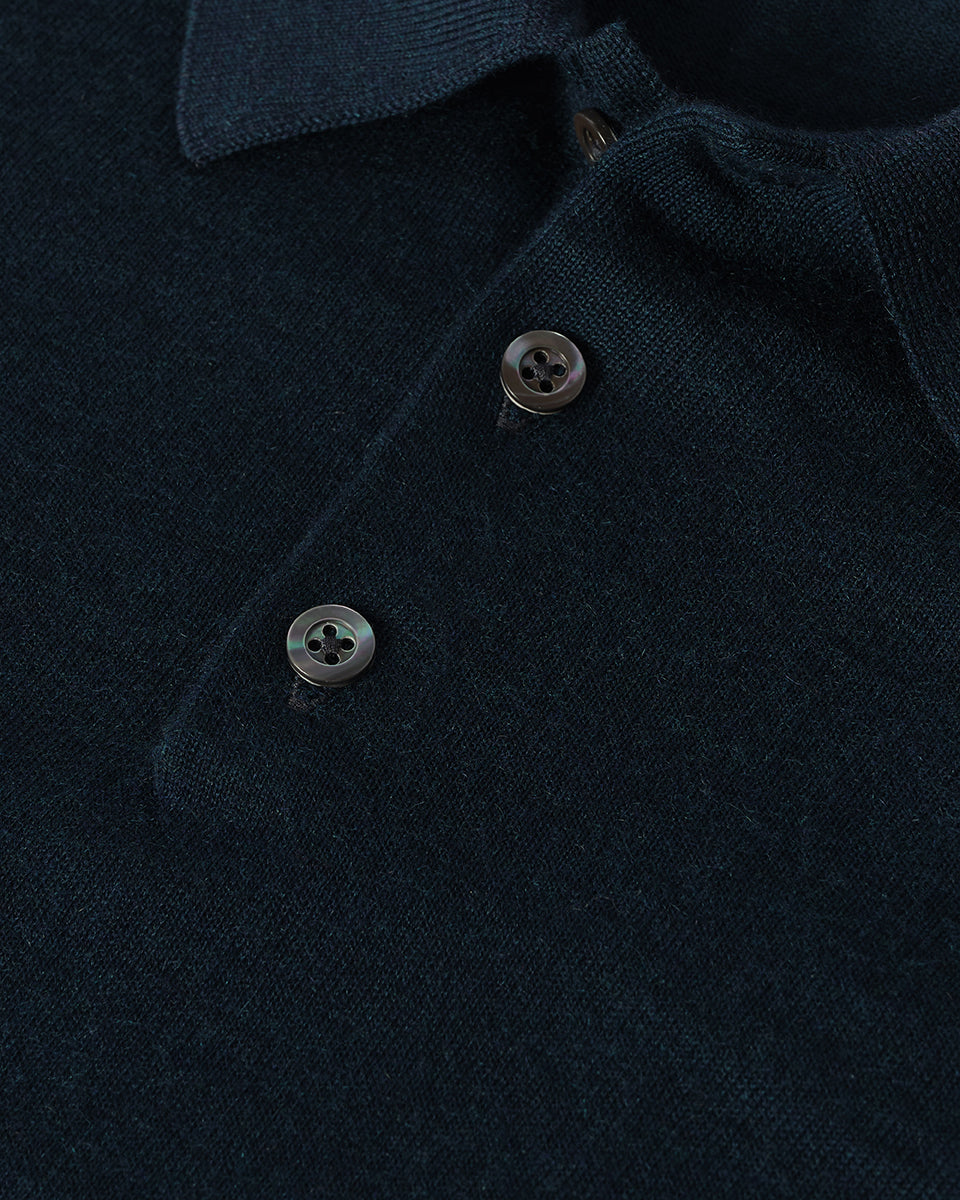 Johnstons of Elgin AW25 Men's Knitwear Bottle Green Green Cashmere Polo Shirt KAI05481SC7344