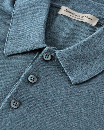 MENS FIN SUPERFINE LONG SLEEVE POLOSHIRT GREEN 100% SUPERFINE CASHMERE KAI05481SD5242