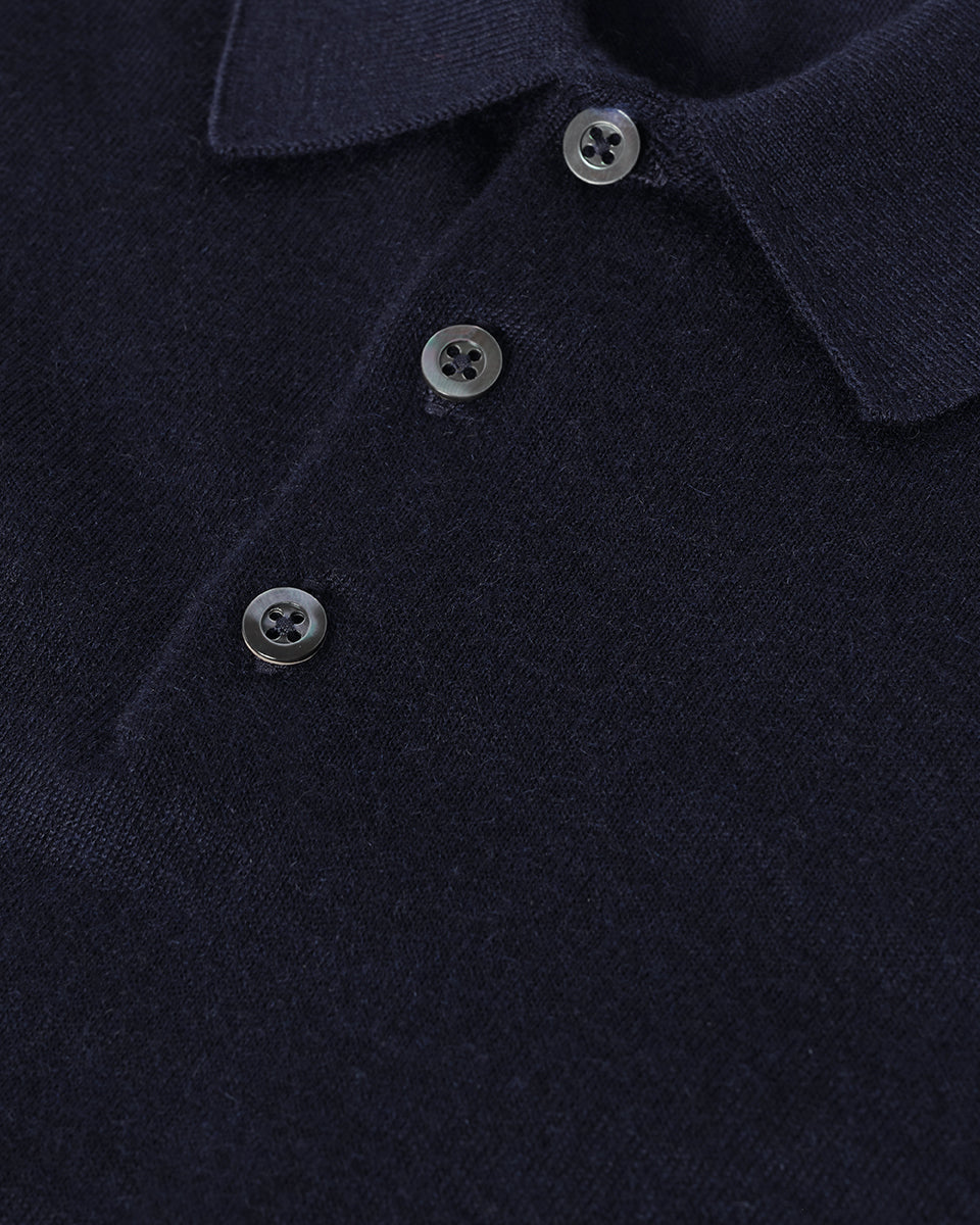 Johnstons of Elgin AW25 Men's Knitwear Dark Navy Navy Cashmere Polo Shirt KAI05481SD7600