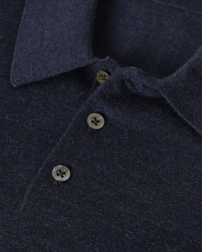 JOHNSTONS OF ELGIN MENS FIN SUPERFINE LONG SLEEVE POLOSHIRT NAVY 100% SUPERFINE CASHMERE  KAI05481HD7350