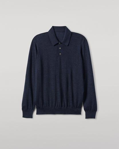 JOHNSTONS OF ELGIN MENS FIN SUPERFINE LONG SLEEVE POLOSHIRT NAVY 100% SUPERFINE CASHMERE  KAI05481HD7350