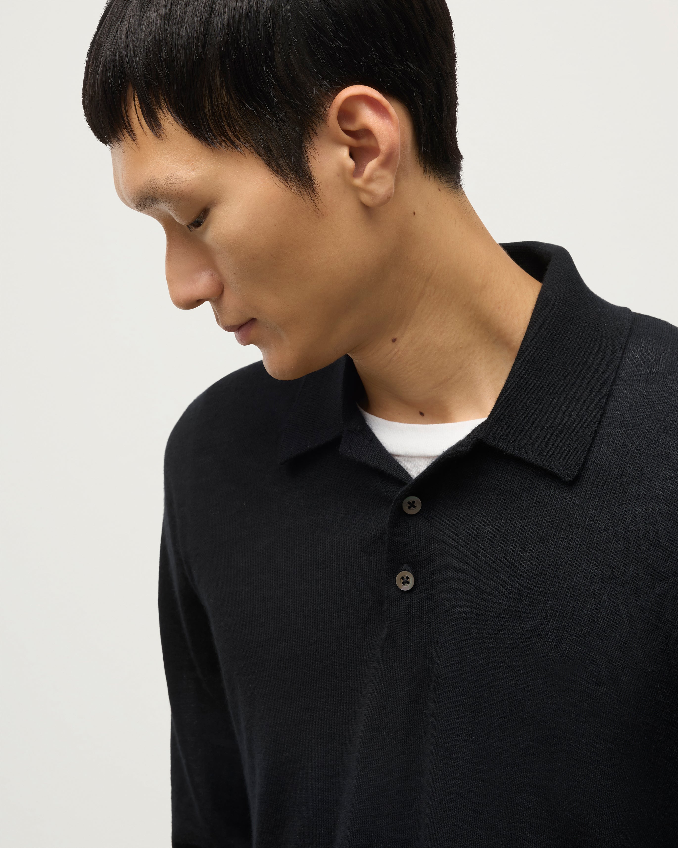 ブラック メンズ カシミヤ ポロシャツ｜カシミヤ ニット｜Johnstons of