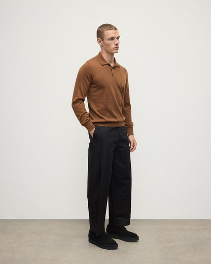 Johnstons of Elgin AW25 Men's Knitwear Dark Camel Camel Cashmere Polo Shirt KAI05481SB7300