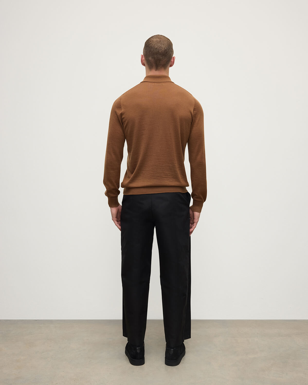 Johnstons of Elgin AW25 Men's Knitwear Dark Camel Camel Cashmere Polo Shirt KAI05481SB7300