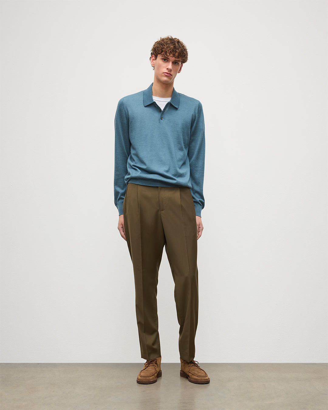 MENS FIN SUPERFINE LONG SLEEVE POLOSHIRT GREEN 100% SUPERFINE CASHMERE KAI05481SD5242