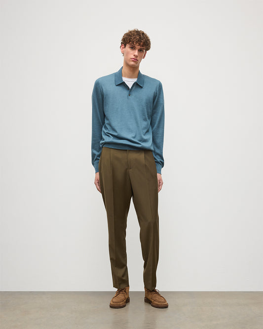 MENS FIN SUPERFINE LONG SLEEVE POLOSHIRT GREEN 100% SUPERFINE CASHMERE KAI05481SD5242