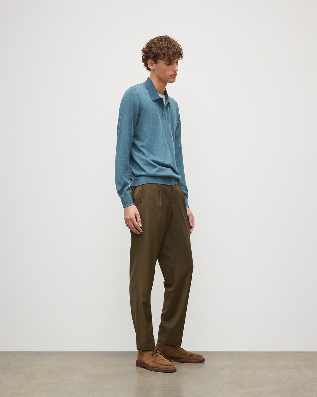 MENS FIN SUPERFINE LONG SLEEVE POLOSHIRT GREEN 100% SUPERFINE CASHMERE KAI05481SD5242