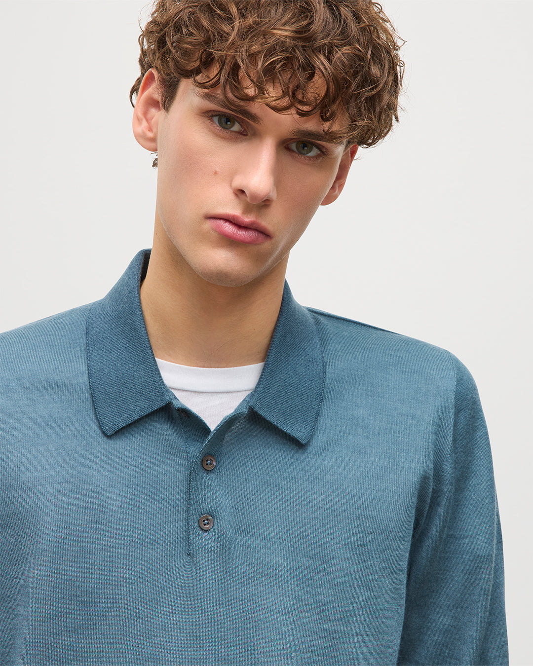 MENS FIN SUPERFINE LONG SLEEVE POLOSHIRT GREEN 100% SUPERFINE CASHMERE KAI05481SD5242