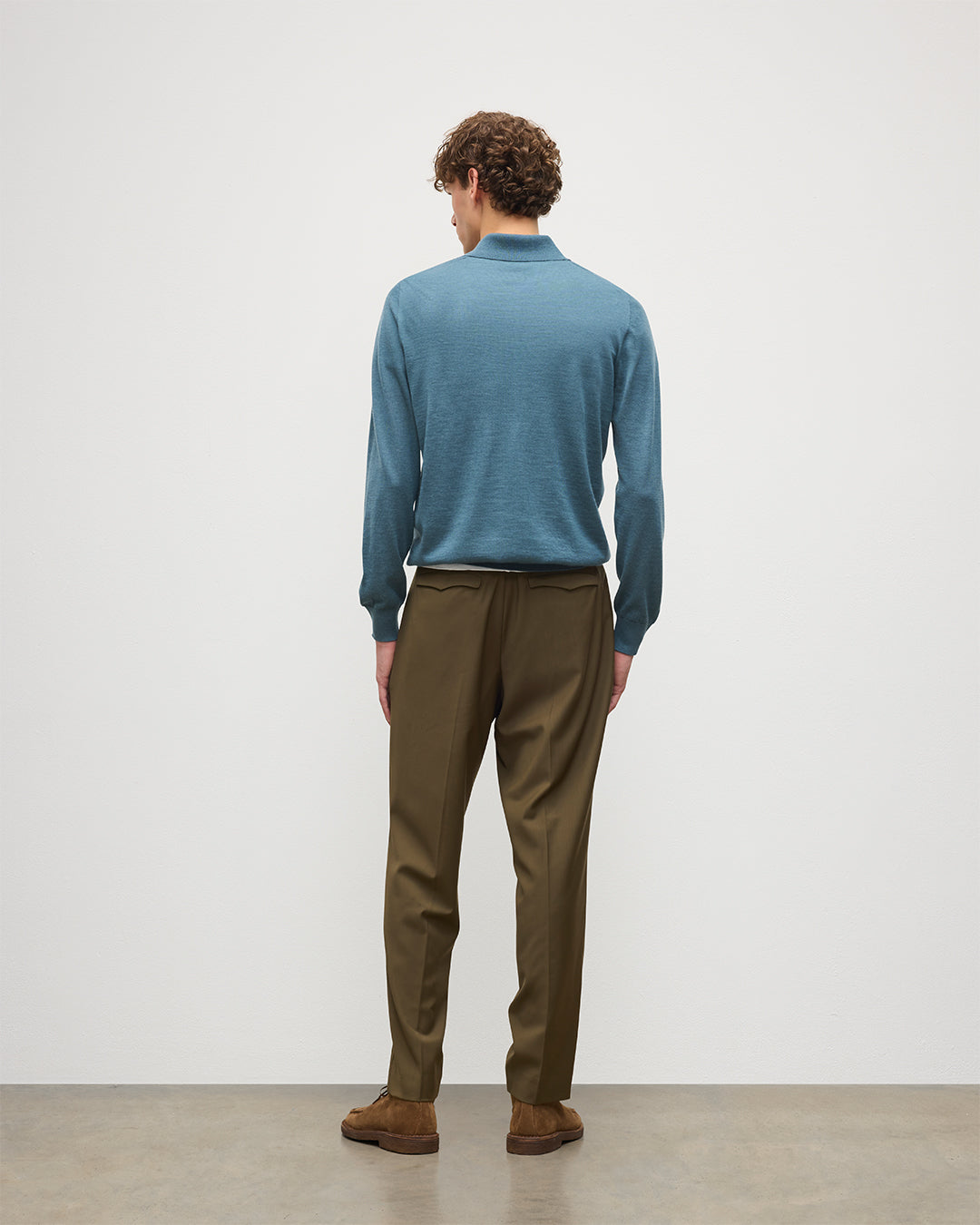 MENS FIN SUPERFINE LONG SLEEVE POLOSHIRT GREEN 100% SUPERFINE CASHMERE KAI05481SD5242