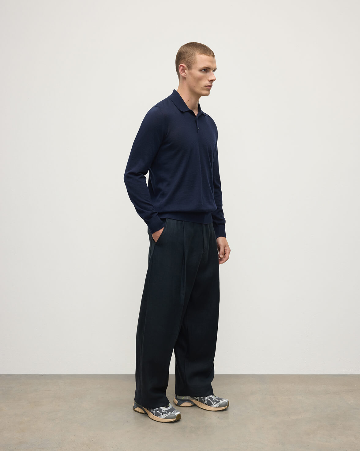 ダークネイビー メンズ・カシミヤ・ポロシャツ｜カシミヤ・ニット