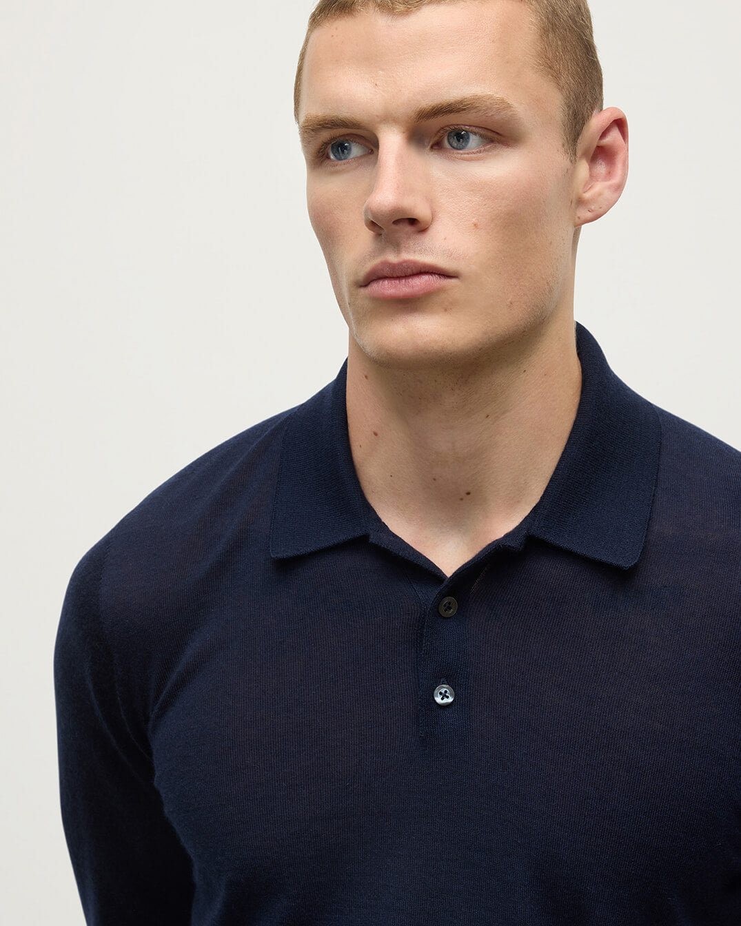 Johnstons of Elgin AW25 Men's Knitwear Dark Navy Navy Cashmere Polo Shirt KAI05481SD7600