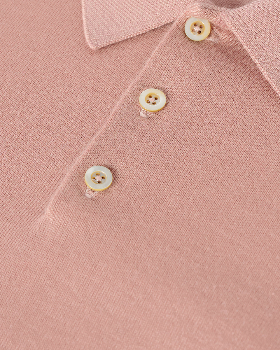 Johnstons of Elgin AW25 Men's Knitwear Nude Pink Cashmere Polo Shirt KAI05481SE5274