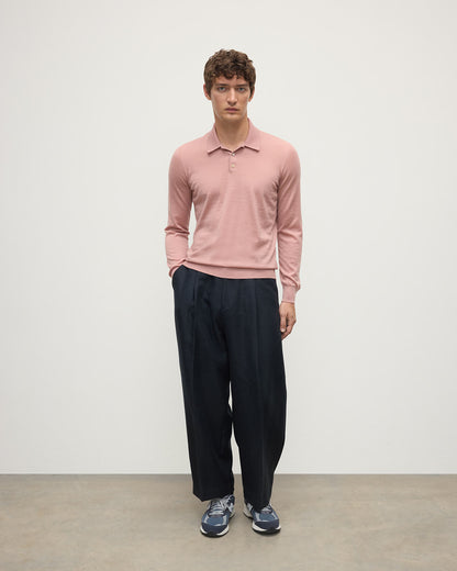 Johnstons of Elgin AW25 Men's Knitwear Nude Pink Cashmere Polo Shirt KAI05481SE5274