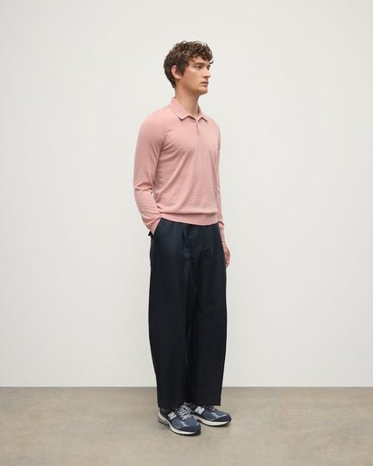 Johnstons of Elgin AW25 Men's Knitwear Nude Pink Cashmere Polo Shirt KAI05481SE5274