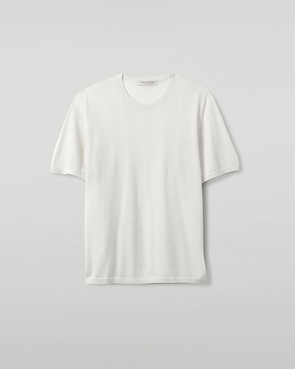 Johnstons of Elgin AW25 Men's Knitwear Zinc White Superfine Cashmere White T-Shirt KAI05595HA0327