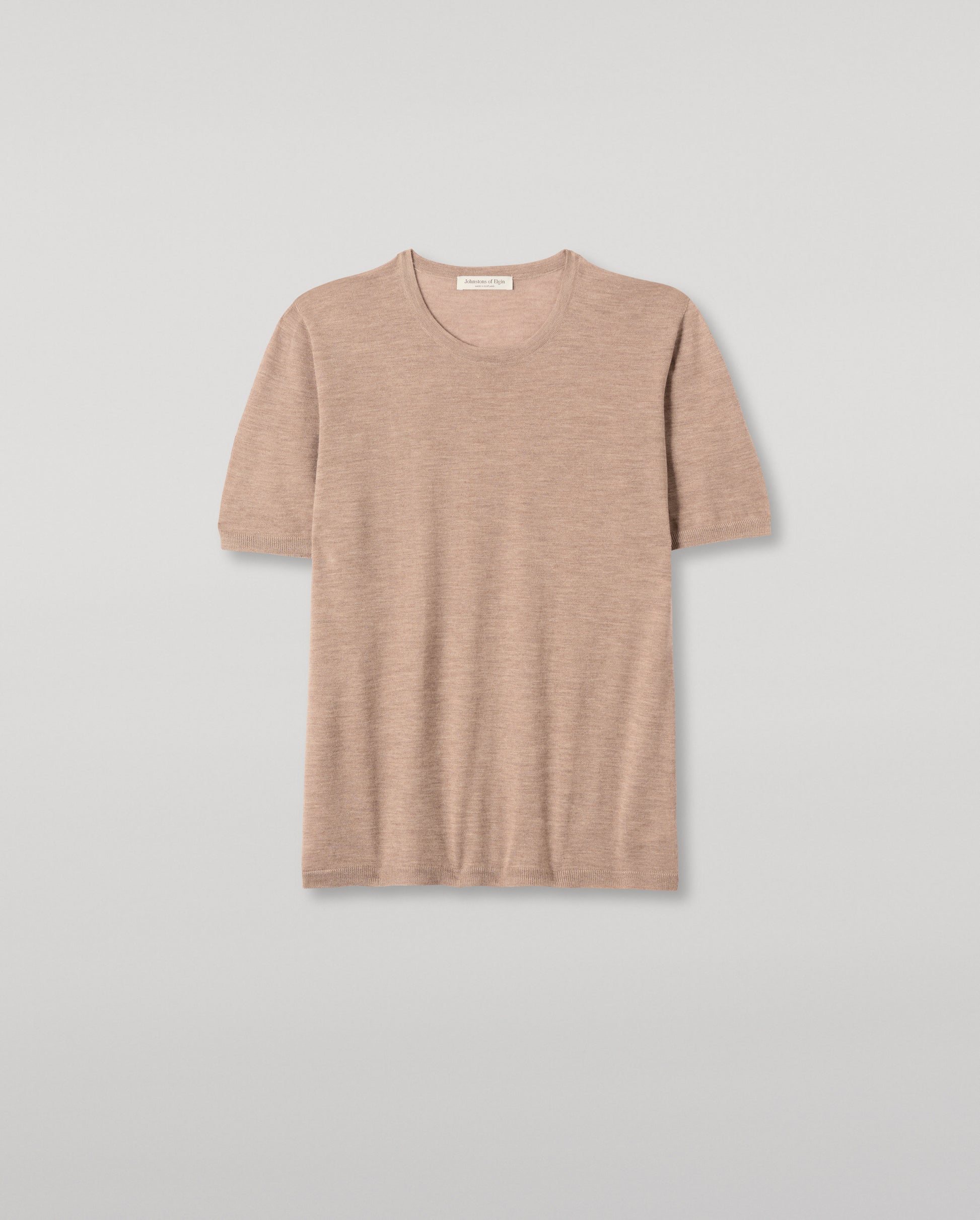 JOHNSTONS OF ELGIN MENS BOYD SUPERFINE T-SHIRT LIGHT BROWN 100% SUPERFINE CASHMERE KAI05595HB0273