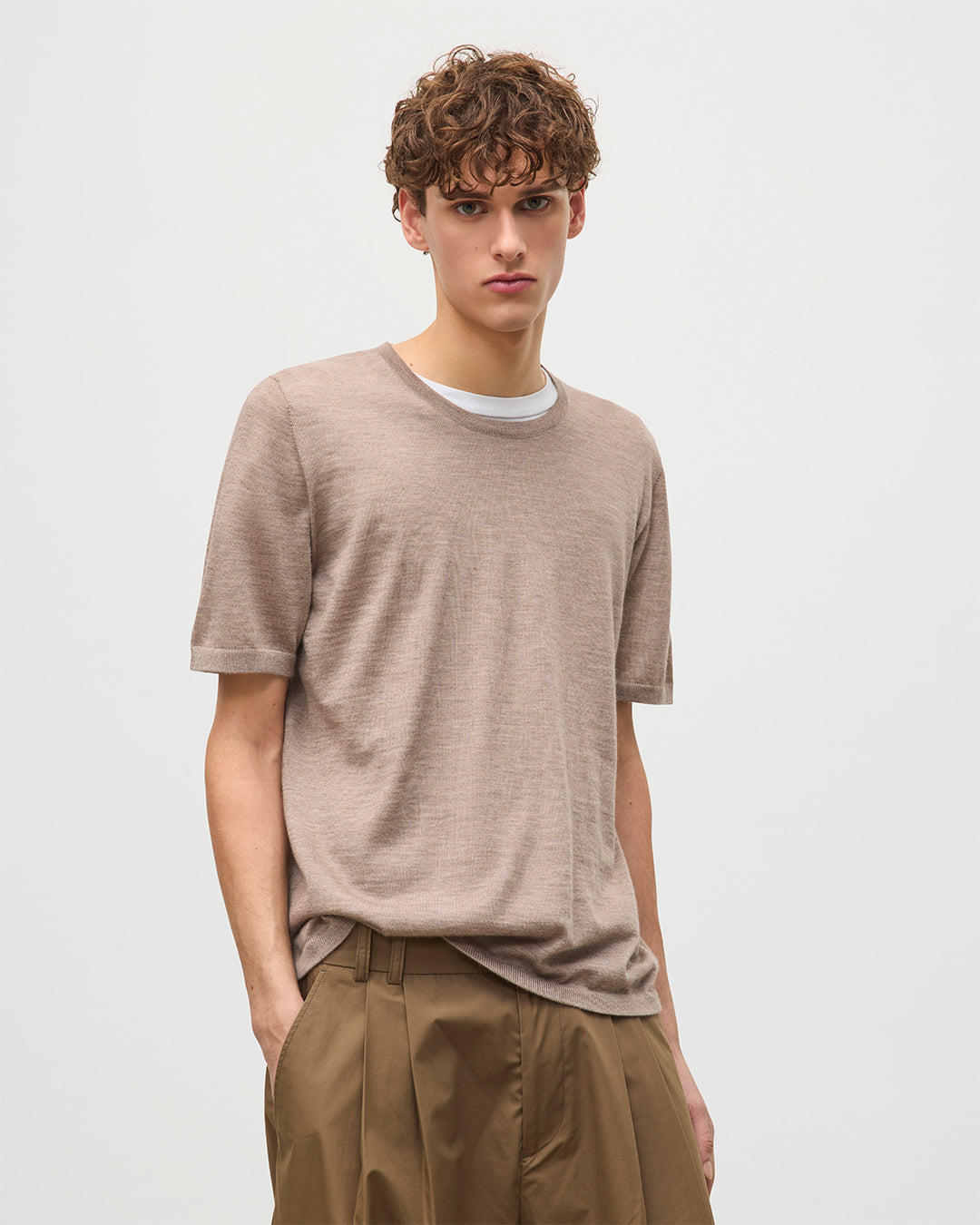 MENS BOYD SUPERFINE T-SHIRT LIGHT BROWN 100% SUPERFINE CASHMERE KAI05595HB0273