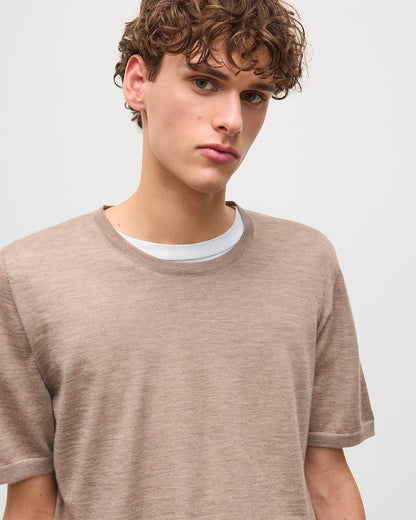 MENS BOYD SUPERFINE T-SHIRT LIGHT BROWN 100% SUPERFINE CASHMERE KAI05595HB0273