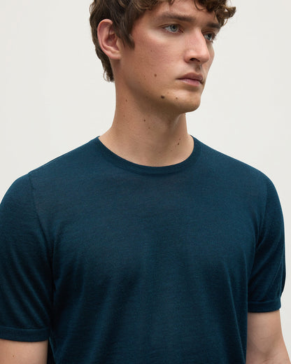 Johnstons of Elgin AW25 Men's Knitwear Bottle Green Green Superfine Cashmere T-Shirt KAI05595SC7344