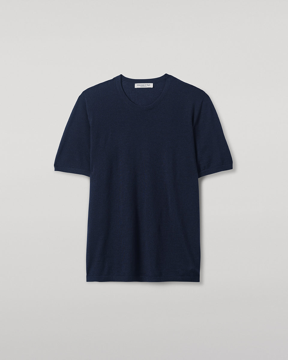 Johnstons of Elgin AW25 Men's Knitwear Dark Navy Navy Superfine Cashmere T-Shirt KAI05595SD7600