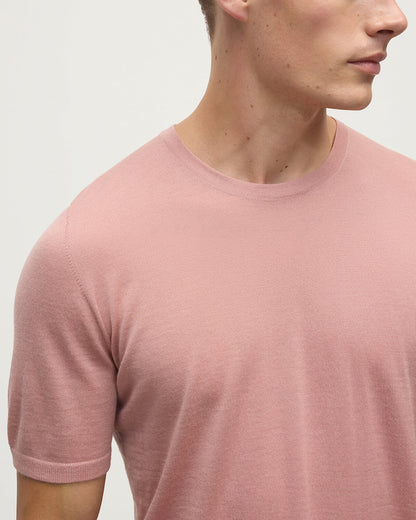Johnstons of Elgin AW25 Men's Knitwear Nude Pink Superfine Cashmere T-Shirt KAI05595SE5274