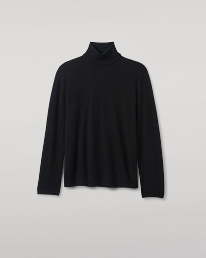 Johnstons of Elgin AW25 Women's Knitwear Black Superfine Cashmere Black Roll Neck Jumper close up KAI05607SA7146