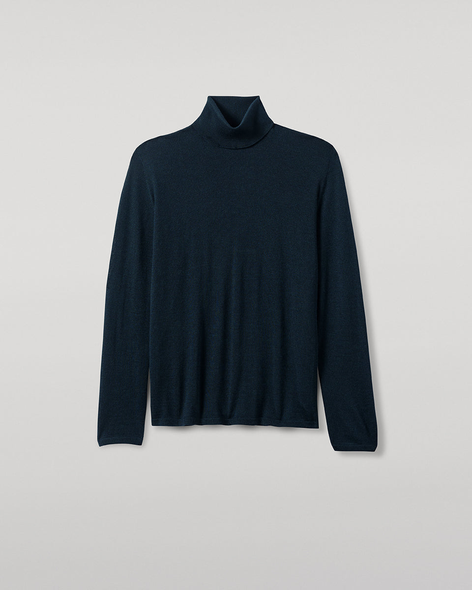 Johnstons of Elgin AW25 Women's Knitwear Bottle Green Superfine Cashmere Green Roll Neck Jumper Close Up  KAI05607SC7344