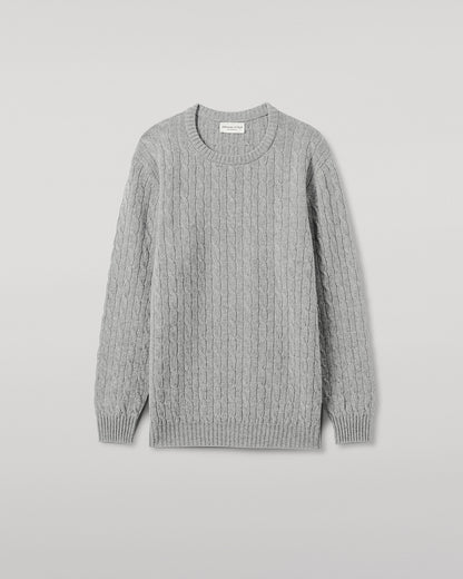 Johnstons of Elgin AW25 Men's Knitwear Light Grey Cable Knit Grey Cashmere Jumper Details KAI05693HA0308