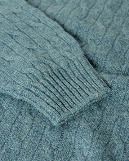 Johnstons of Elgin AW25 Men's Knitwear Seascape Cable Knit Green Cashmere Jumper Details KAI05693HC0038