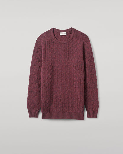 Johnstons of Elgin AW25 Men's Knitwear Damson Cable Knit Cashmere Jumper Details KAI05693HE7064