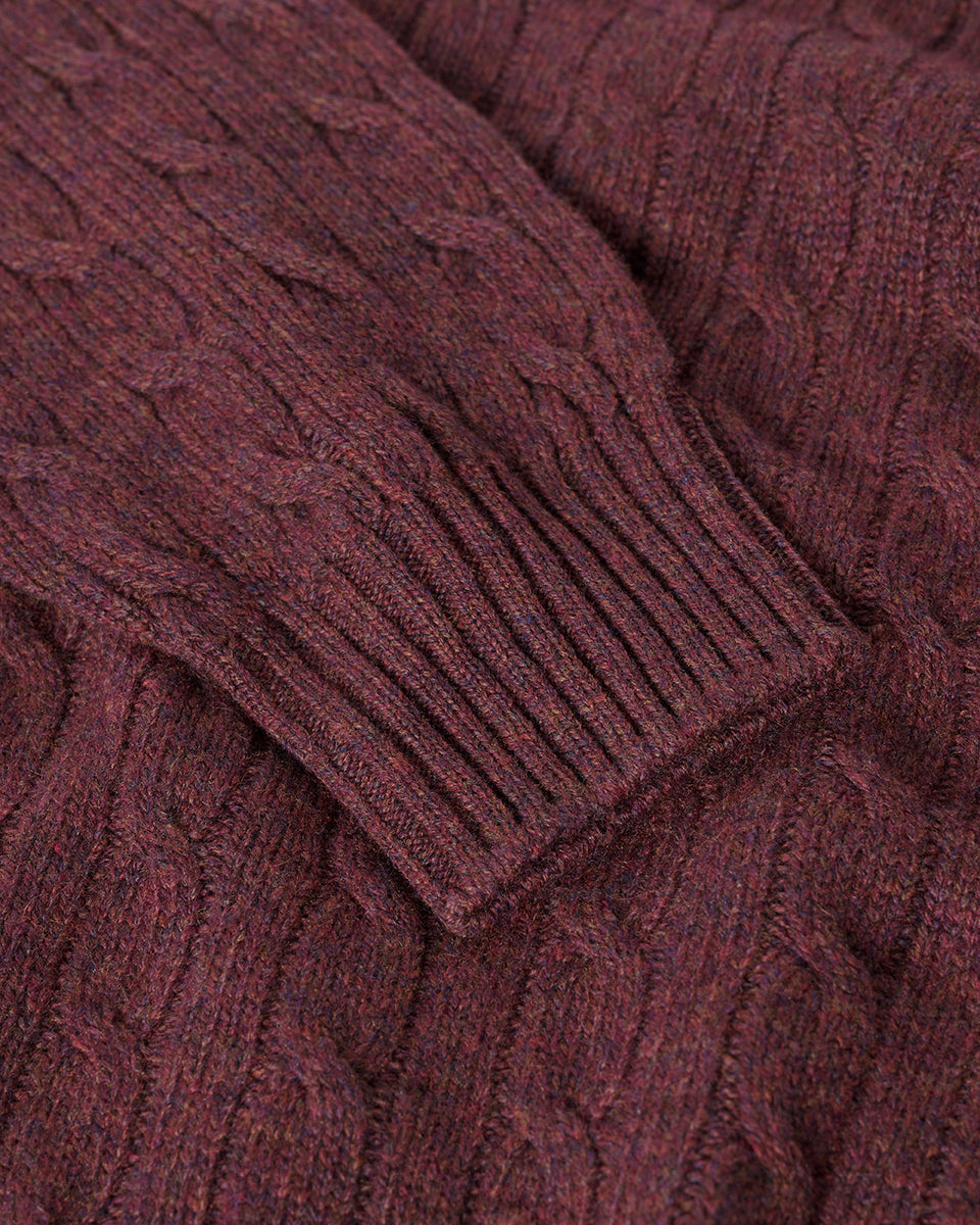 Johnstons of Elgin AW25 Men's Knitwear Damson Cable Knit Cashmere Jumper Details KAI05693HE7064