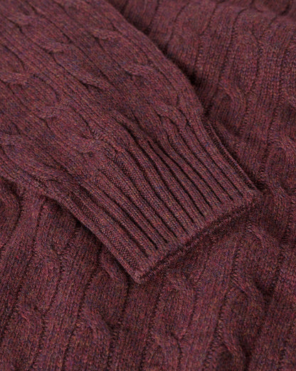 Johnstons of Elgin AW25 Men's Knitwear Damson Cable Knit Cashmere Jumper Details KAI05693HE7064