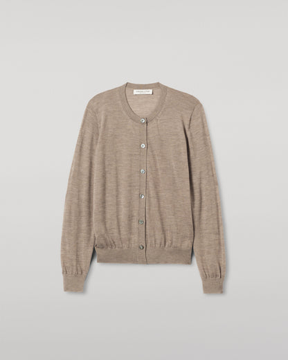 JOHNSTONS OF ELGIN WOMENS HONOR CREW CARDIGAN LIGHT BROWN 100% SUPERFINE CASHMERE KAI05708HB0273