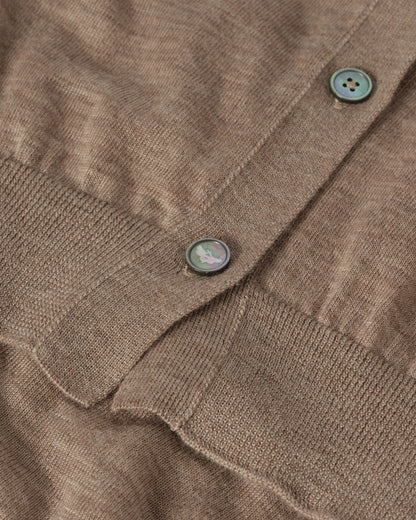 JOHNSTONS OF ELGIN WOMENS HONOR CREW CARDIGAN LIGHT BROWN 100% SUPERFINE CASHMERE KAI05708HB0273