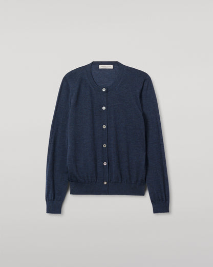 JOHHNSTONS OF ELGIN WOMENS HONOR CREW CARDIGAN NAVY 100% SUPERFINE CASHMERE KAI05708HD7350