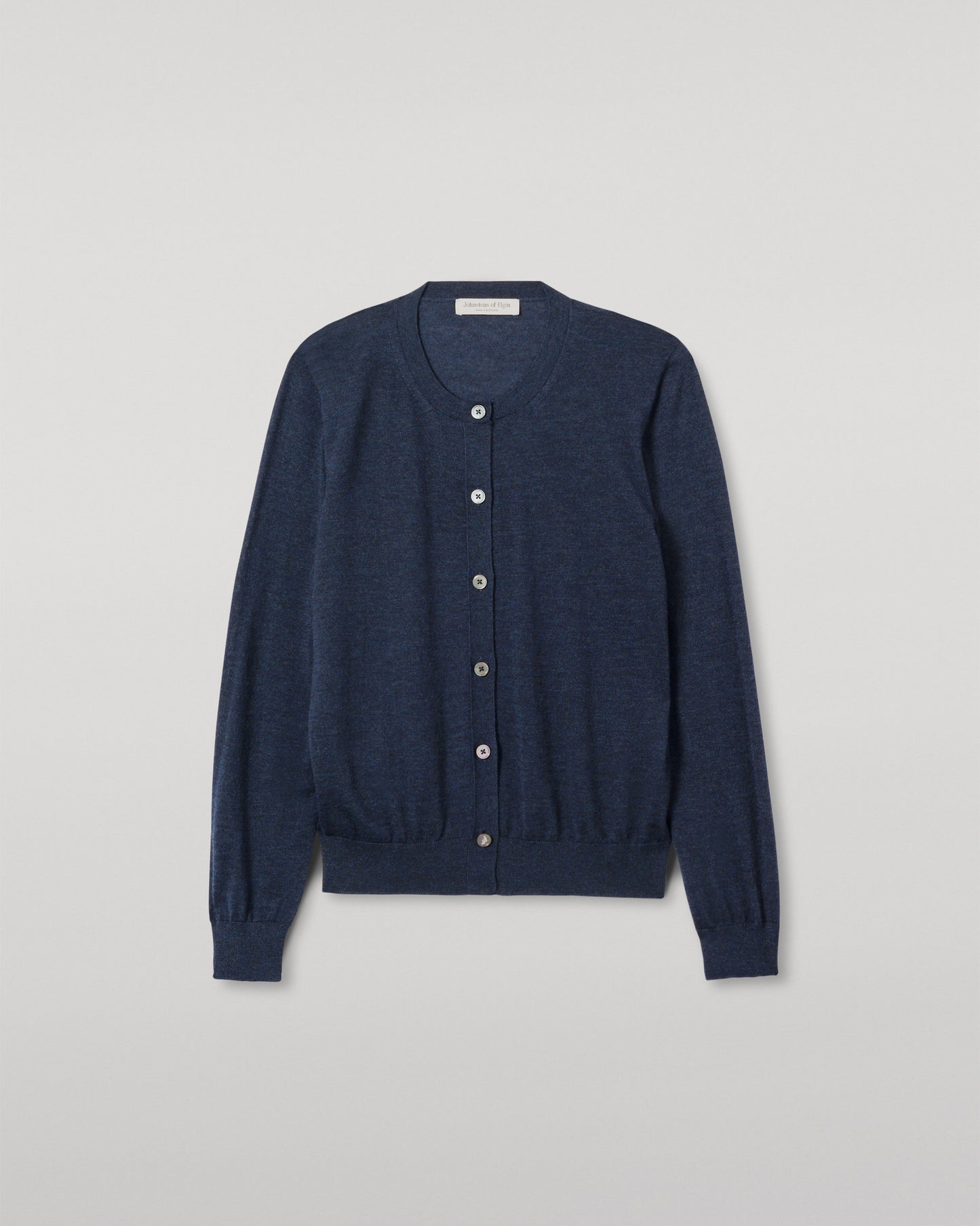 JOHHNSTONS OF ELGIN WOMENS HONOR CREW CARDIGAN NAVY 100% SUPERFINE CASHMERE KAI05708HD7350